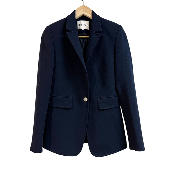 REISS Blazer Navy Blue Single Breasted One Button Office Work Women XS - Picture 1 of 6